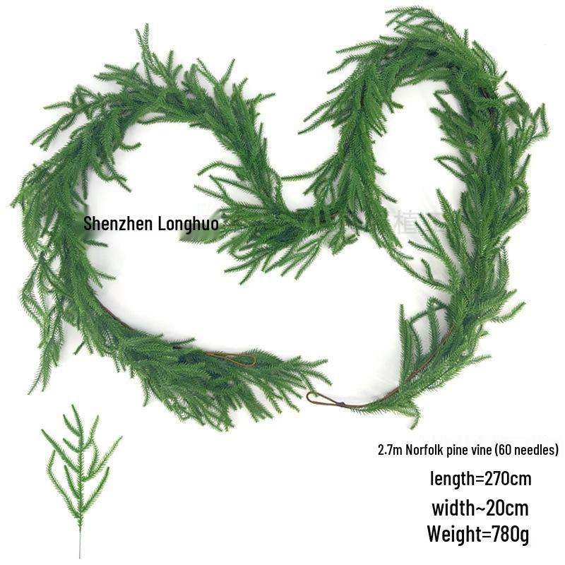 Artificial Norfolk Pine Wreath with Red Berries & Rattan Vines for Cross-Border Christmas Decoration