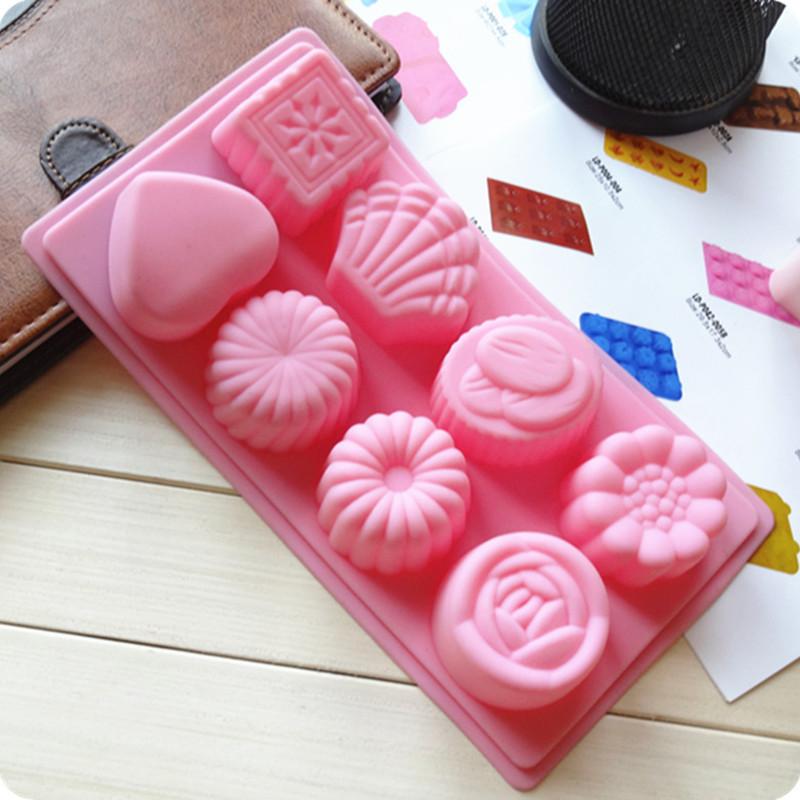 Food Grade Soft Silicone Eight-flower Patterns Handmade Soap Mold Chocolate Cake Mold Soap Making Set Silicone Liquid Crafts