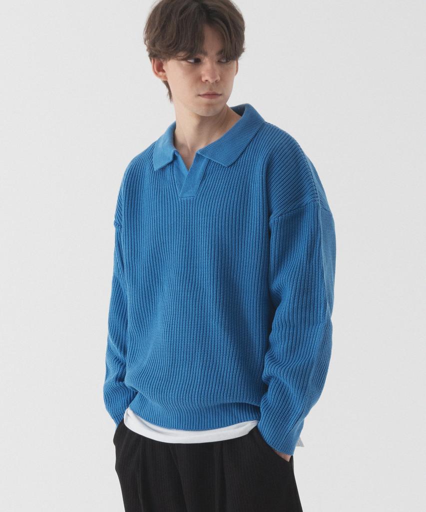 PIANER Open Collar Oversized Hacci Knit (Cobalt Blue)