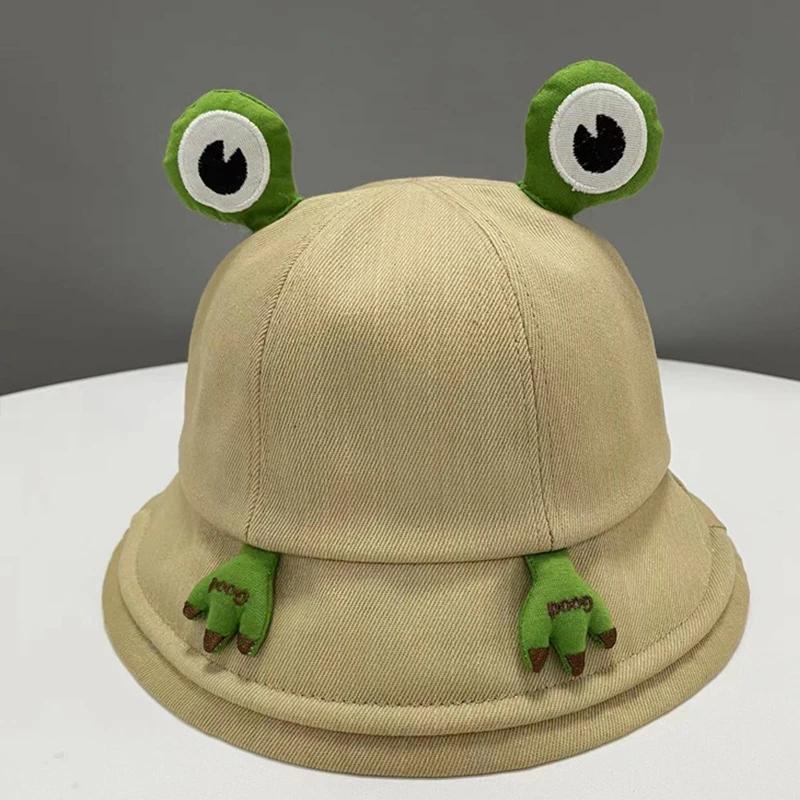Summer Parent Kid Frog Bucket Hat Outdoor Children's Sunscreen Caps Cartoon Cute Panama Cap Adult Funny Cotton Fisherman Hats