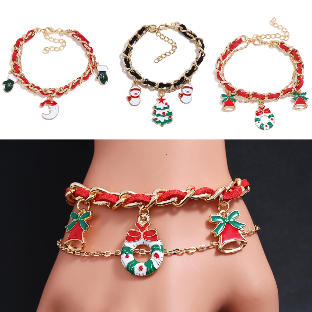 

Bangle Handmade Woven Xmas Gift Elf Beads Christmas Bracelet Elk Santa Claus Santa Claus