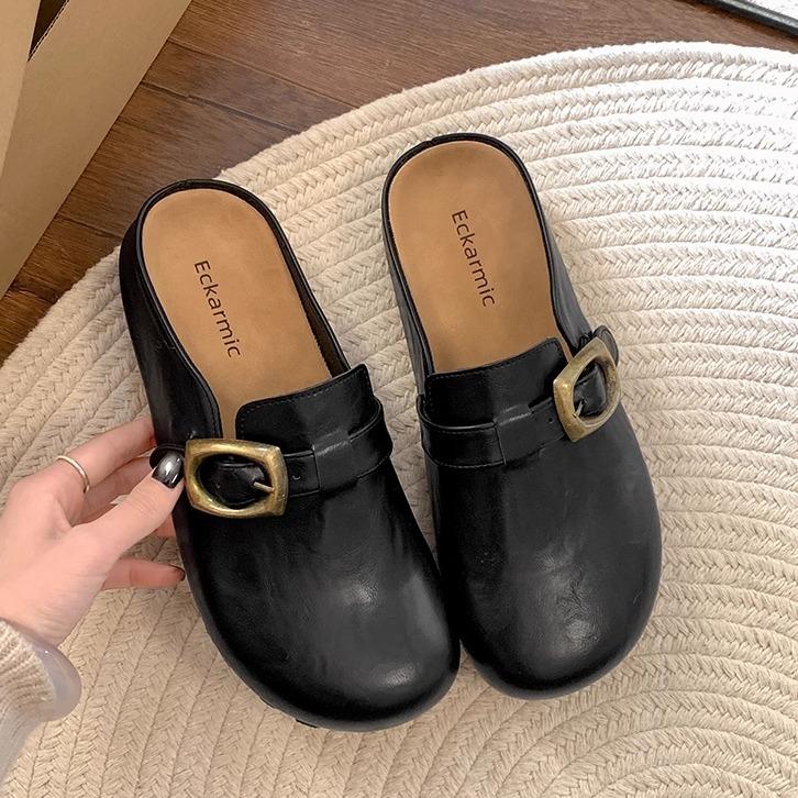 Fashion and lightweight retro brown inner height-increasing flat-soled Birkenstocks women's 2025 new spring and autumn one-pedal bag head slippers