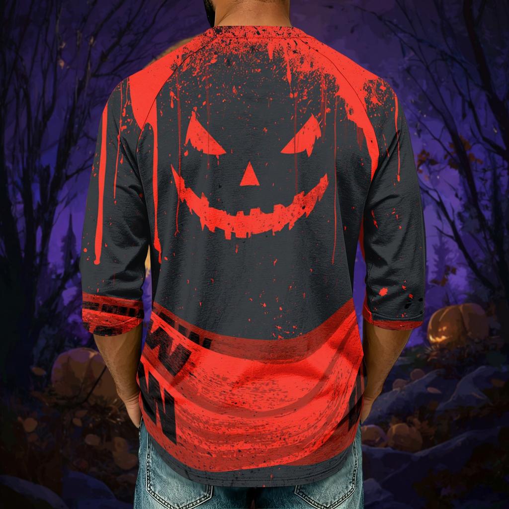 Men's Casual Halloween Print Raglan Three-Quarter Sleeve Shirt