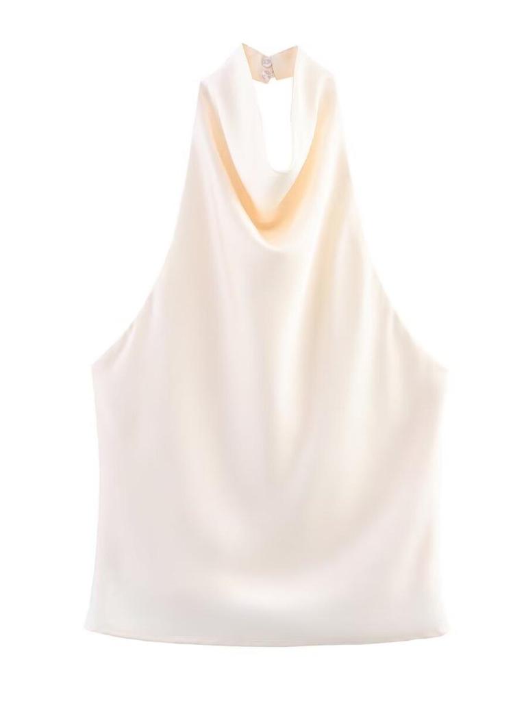 Sophisticated 2025 Summer Silk Satin Halter Neck Top – European & American Style