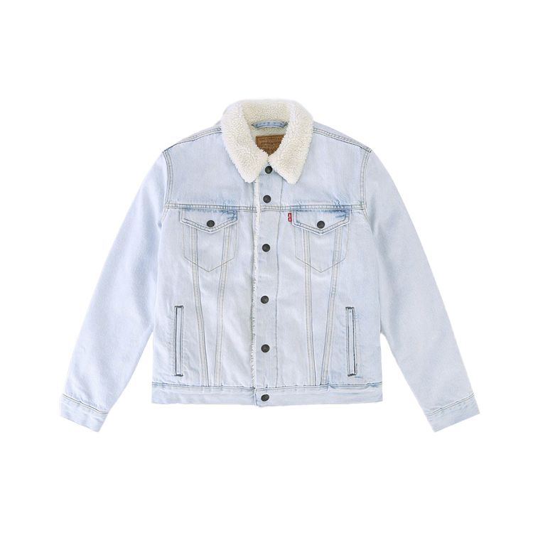 Levis Fleece Lined Casual Slim Fit Straight Leg Long Sleeve Denim Jacket Men Jackets Light-Blue 16365-0103