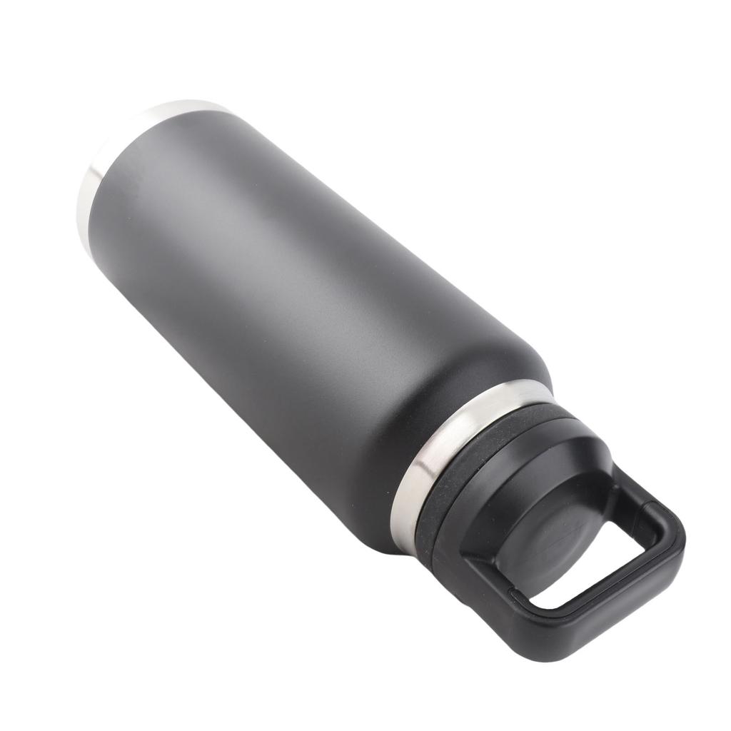 Sport Wasserflasche Edelstahl PP Tragbar Auslaufsicher Sportkessel für Outdoor Camping Fitnessstudio Reisen Büro Schwarz