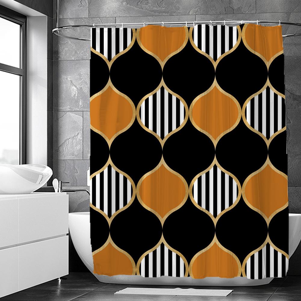 Black And White Geometric Pattern Shower Curtains Waterproof Fabric Bathroom Curtain With Hooks 180X180Cm Toilet Bath Screen