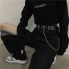 Hip Hop Chain Tassel Belts Punk Studded Pin Buckle PU Belt Y2K Unisex Black Casual PU Jeans Pants Belt For Women Men