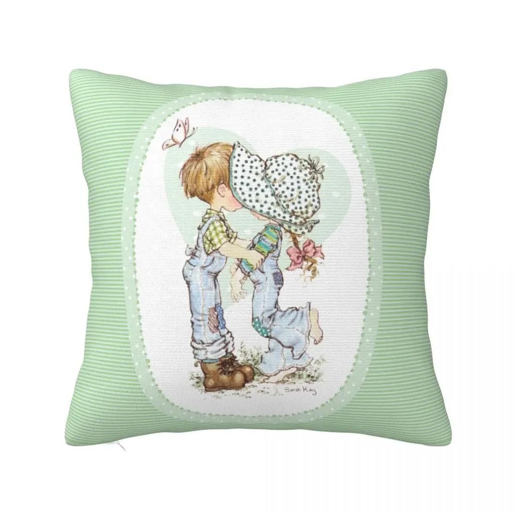 Niedlicher Kissenbezug mit Sarah Kay-Mädchen-Motiv, bedruckter Stoff, Kissenbezug, Dekoration, Cartoon-Kissenbezug für das Landleben, verschiedene Größen