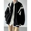 Men's Retro Striped Patchwork Bomber Jacket - Autumn American Streetwear