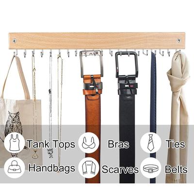 Tie Rack Wall Mounted Belt Pendant Storage Works Tie Rack with 20 Hooks Wooden Metal Belt Rack Organizer Men Tie Belt Hangers