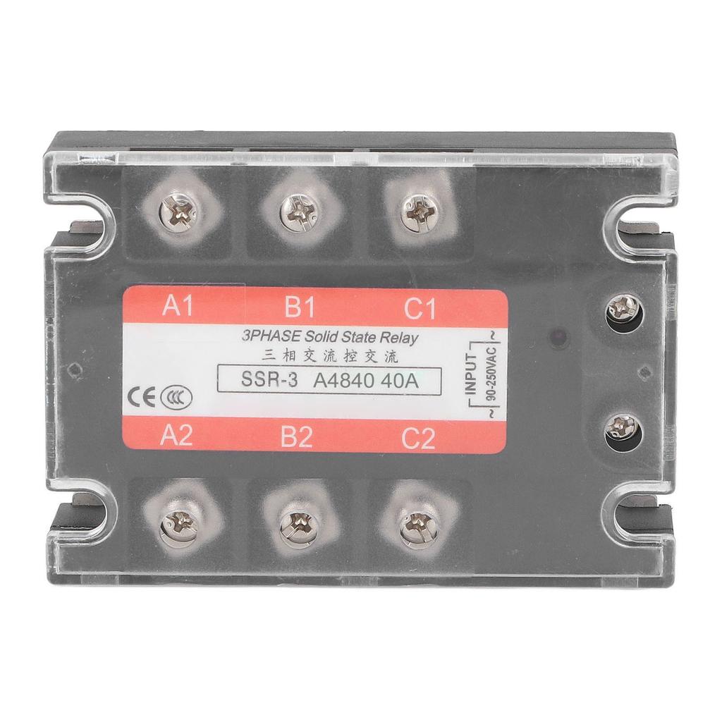 3 Phase Solid State Relay 40A LED Indicator Transparent Cover AC to AC SSR 90?250V Input 24?480V