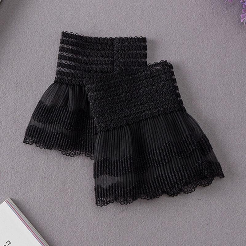 Summer Fake Cuff Sleeve Women Lace Floral Pleated Ruffled False Cuffs Decor Female Sweater Blouse Wrist Organ Lolita Fake Sleeve