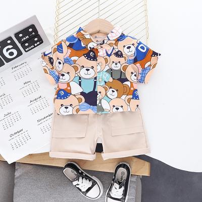 Child Baby Boy Female Baby Little Bear Cartoon Pattern Blouse Cute Pocket Shorts Pocket Shirt