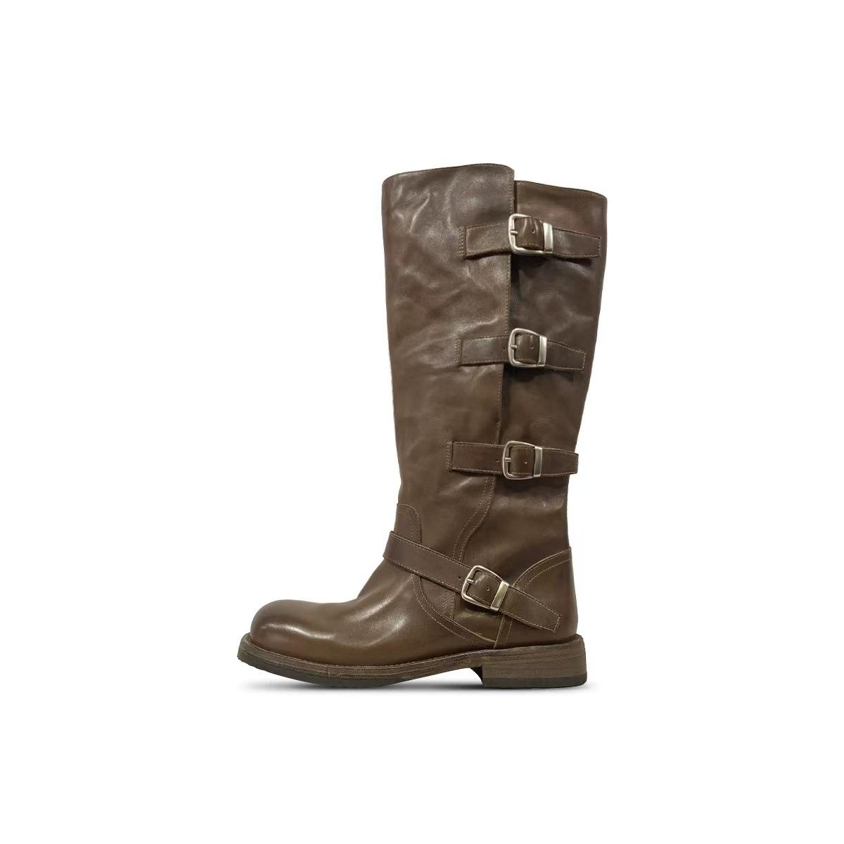 

Washed horsehide Martin boots long tube 2025 autumn and winter new buckle tall tube long women 40