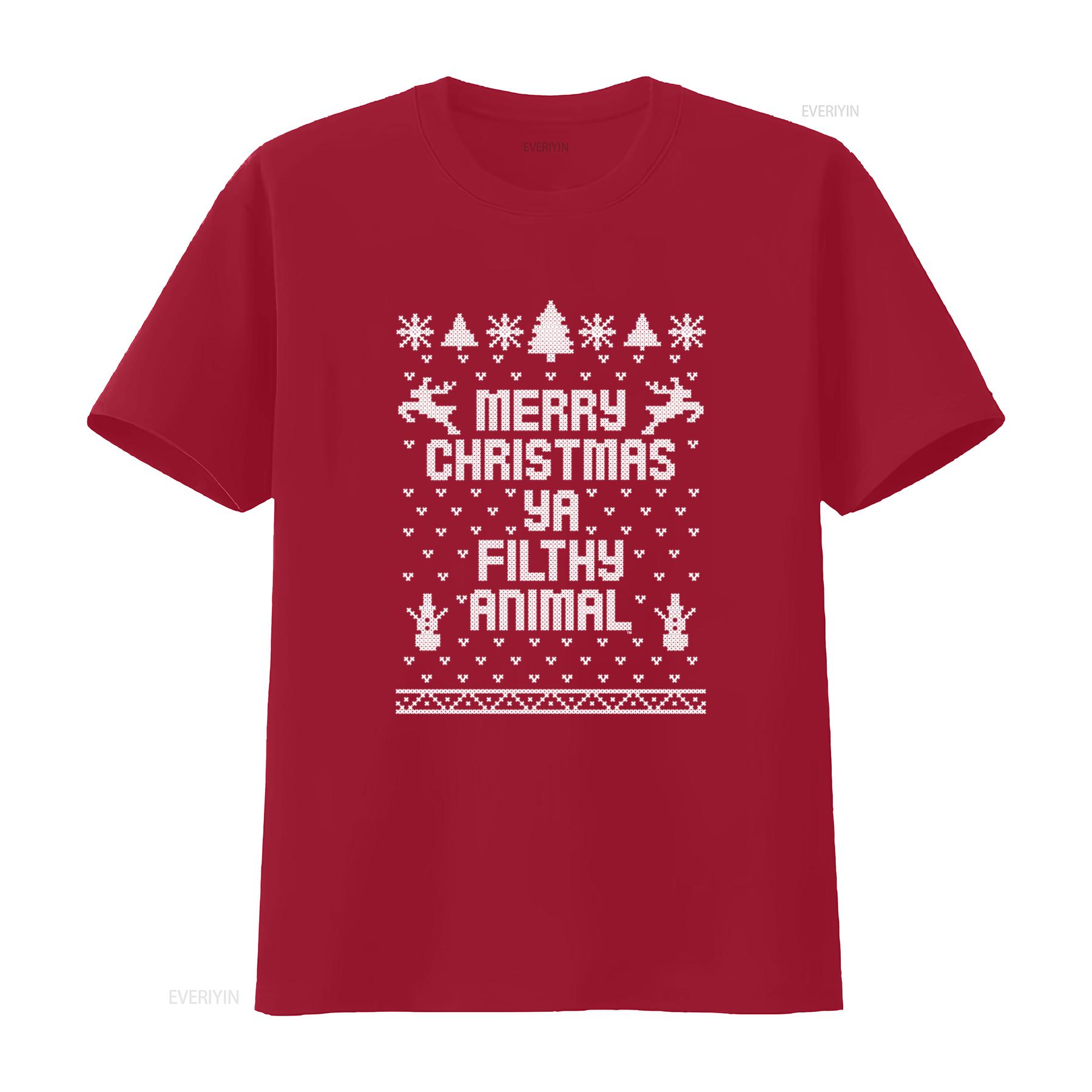 Mens Black Basic Ugly Christmas Sweater Style T Shirt with Merry Ya Filthy Animal Print vintage Washed Soft fashion Stylish S