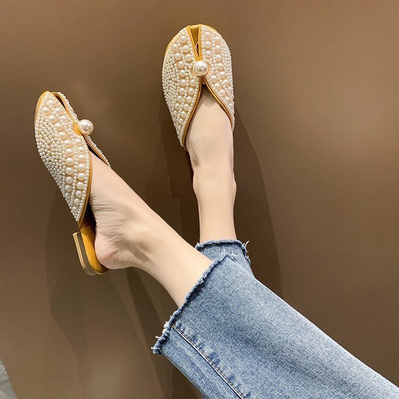 Slippers Summer New 2025 Fashion Rhinestone Home Women's Mules Shoes Elegant Mirror Luxury Designer Flat Low Sandals Woman House