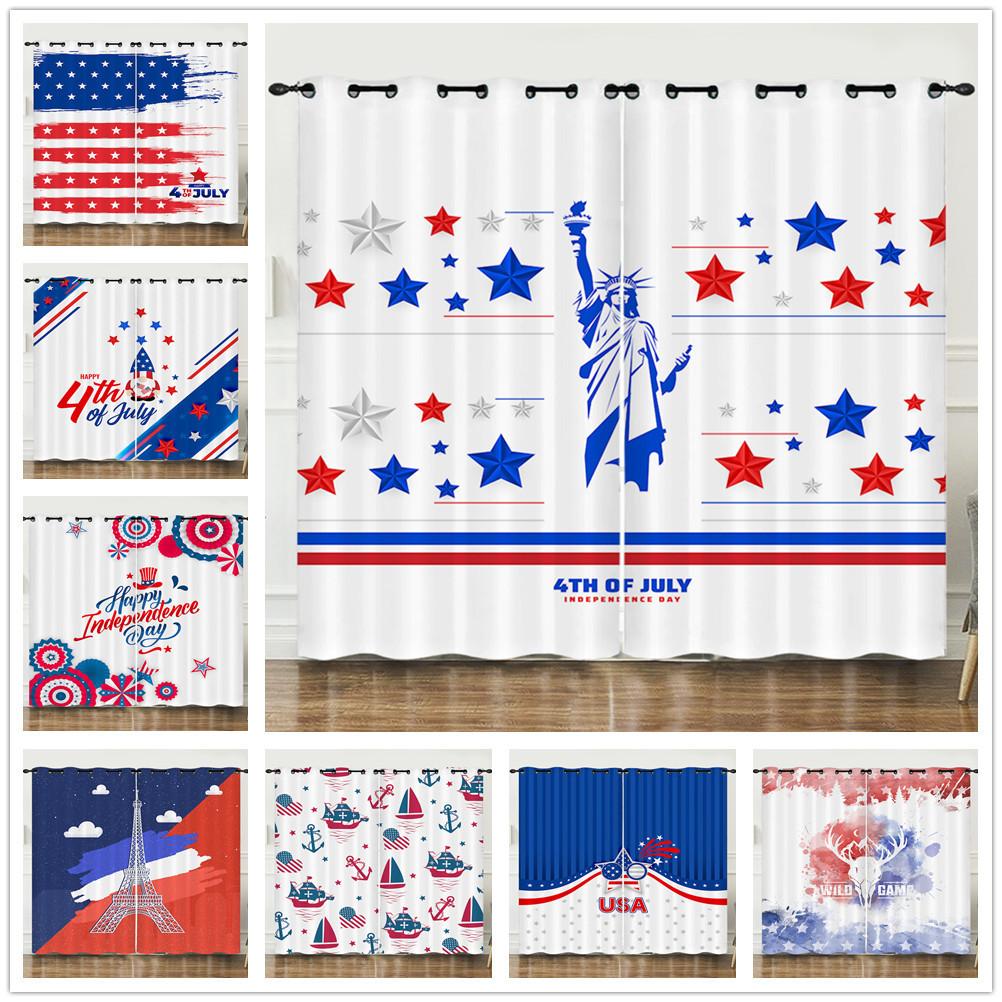 Curtains Independence Day Holiday 3D Digital Printing Blackout Curtains Perforated Flannel Curtains