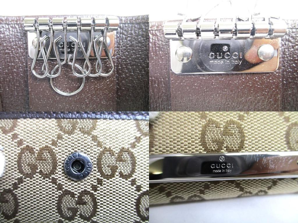 Authentic GUCCI GG Beige Canvas Brown Leather 6 Pics Key Chain #a511  Refurbished