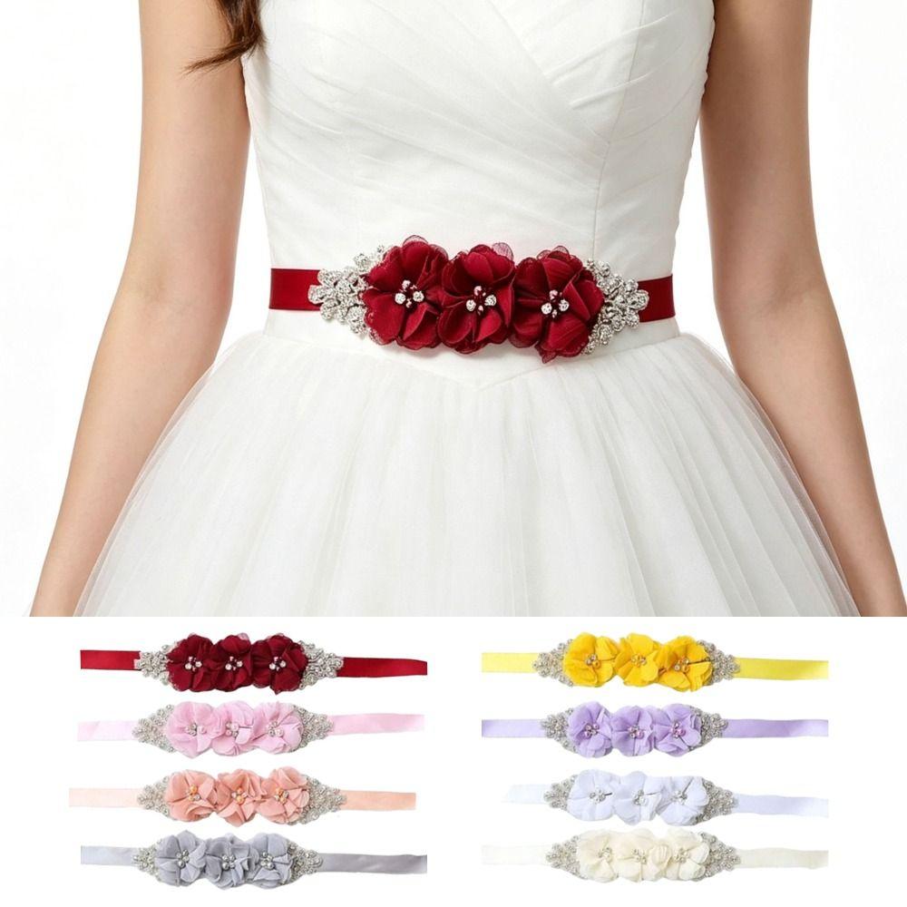 Pearl Embellishment Flower Sash Belt Handmade Beading Rhinestone Waist Band Party Dress Up