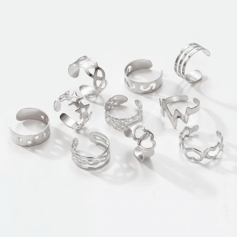 10Pcs Silver/Gold Women Foot Rings Alloy Summer Beach Jewelry Toe Rings Set  Summer Season for Women