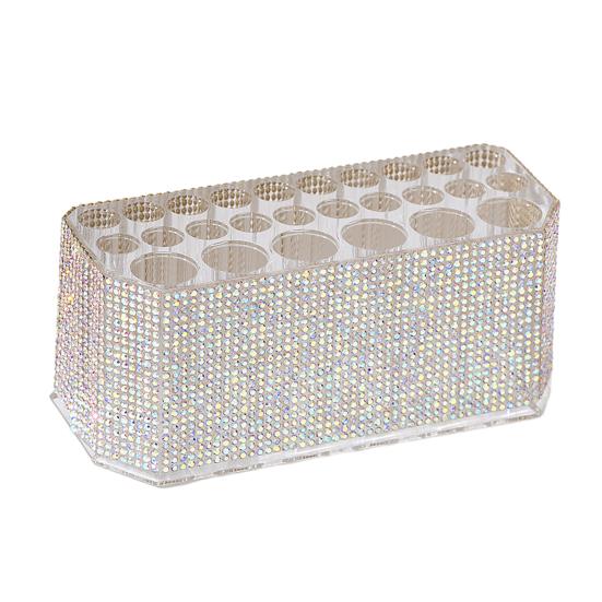 Rhinestone Acrylic Makeup Brush Holder 26 Holes Nail Brush Storage Box Desk Pen Organizer Display Stand for Cosmetic Tools Eyebrow Pencil Eyeliners