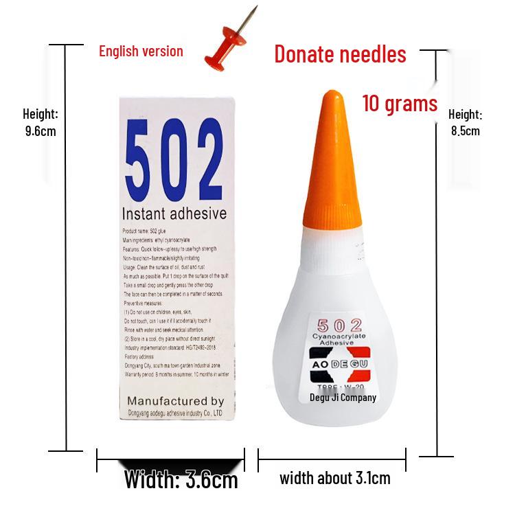 Bilingual 502 Super Glue: Rapid-Dry Adhesive for Home & Office (3-Second Set)