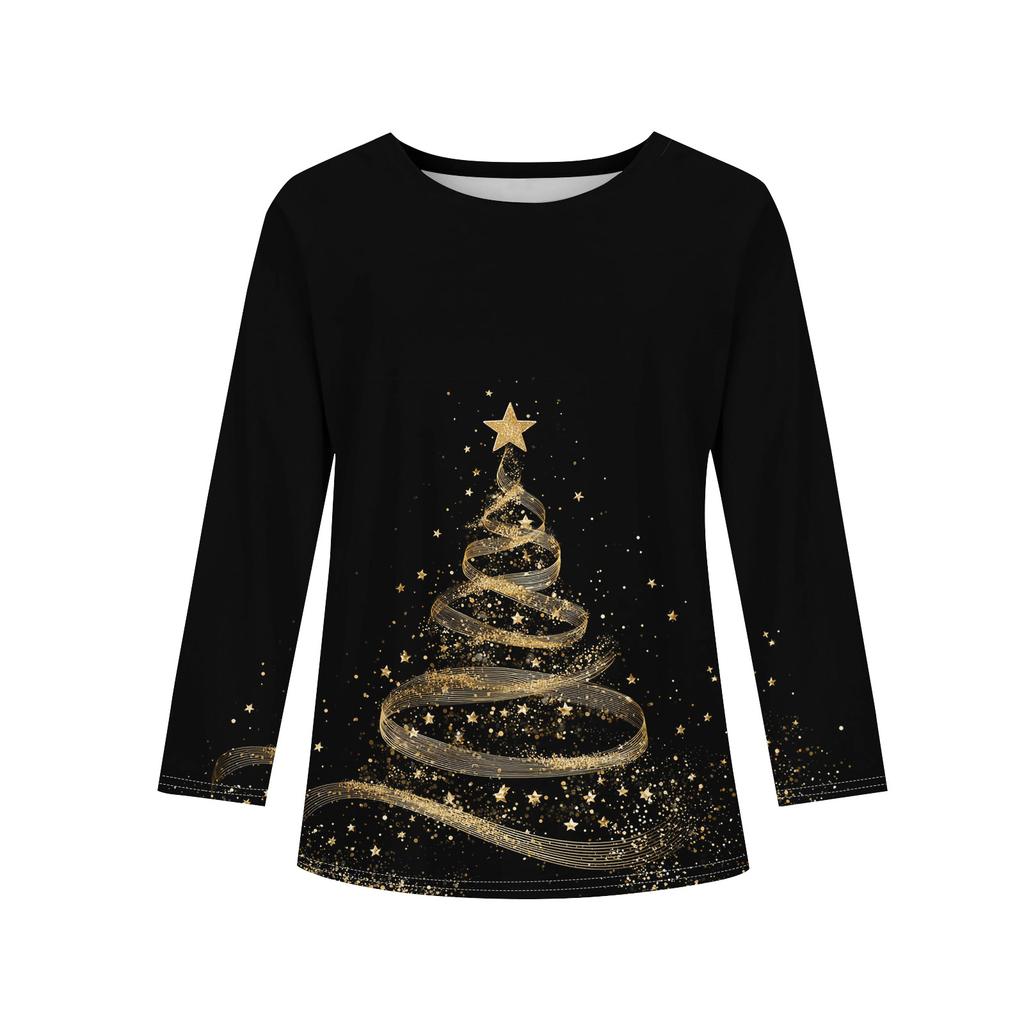 Christmas Day Girls Long Sleeve T Shirts Kids Fall Tops Crewneck Printed Basic Tees