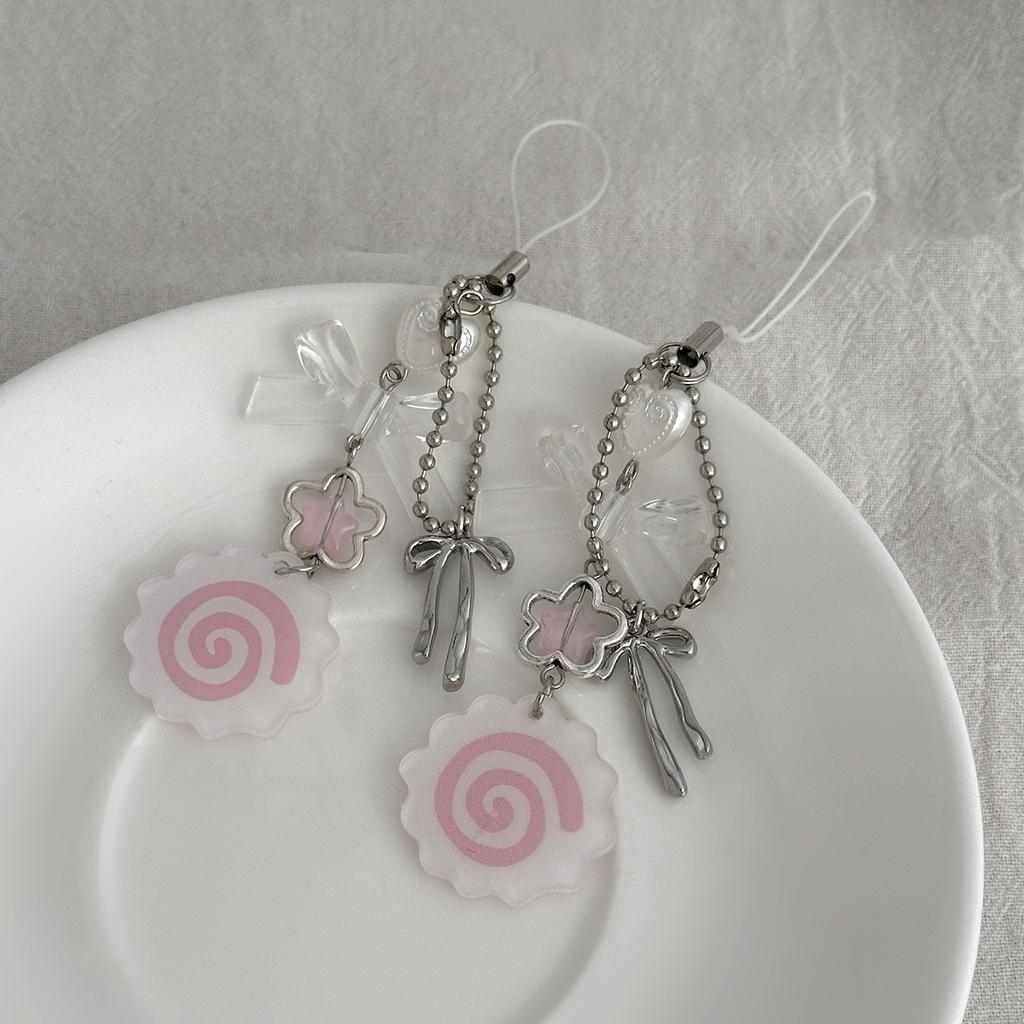 Sweet Bow Strawberry Pendant Keychain, Creative Lollipop Star Mobile Phone Chain Lanyard
