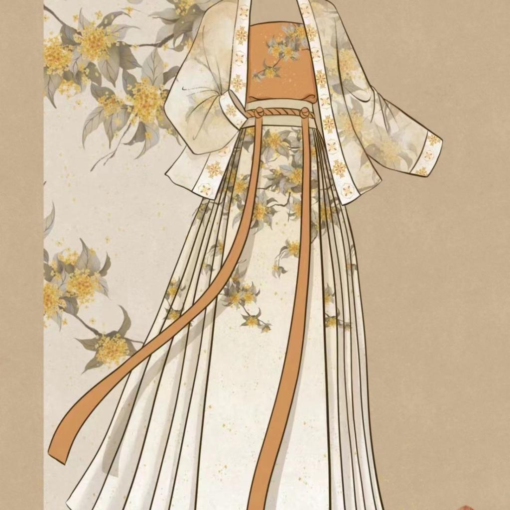 Chinese Ming Dynasty Style horse-face  Skirt Osmanthus Print Daily Suit For Women