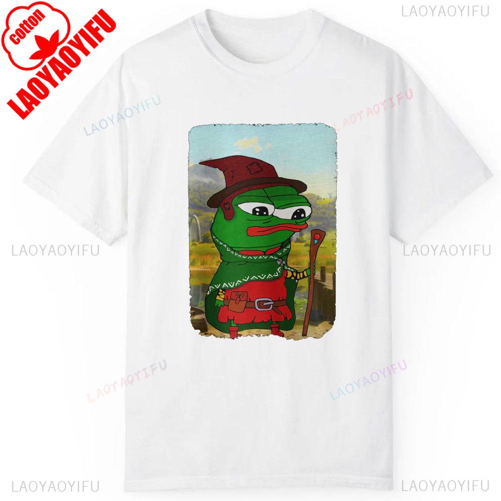 Wizard Pepe The Frog Fren Magic Meme Funny Gaming Culture RPG Gamer Humor Graphic Role Playing Tees Unisex Summer Cotton Tshirt