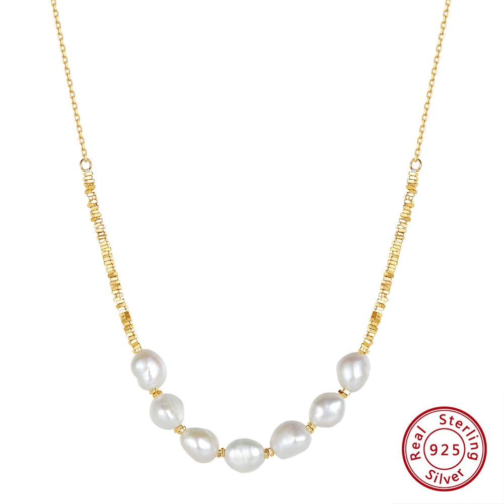ORSA JEWELS Vintage 925 Sterling Silver Nugget Chain Necklace Natural Freshwater Pearl Choker Necklace Jewelry for Women GPN69
