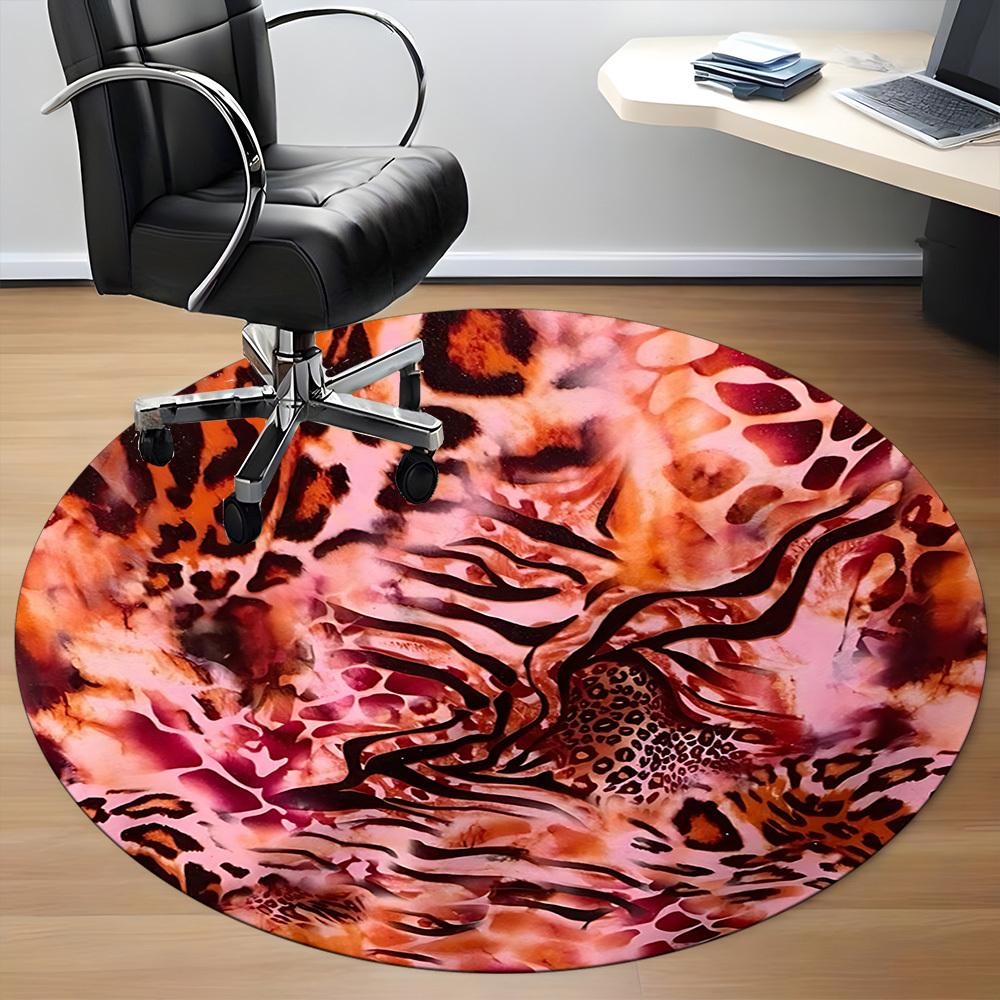 1 Stück Runde Teppich mit Leopardenmuster für das Büro, Rutschfest, Weich und Langlebig, Büroteppich zur Innendekoration, Perfekt für das Büro, Schöne Dekoration yy26032306