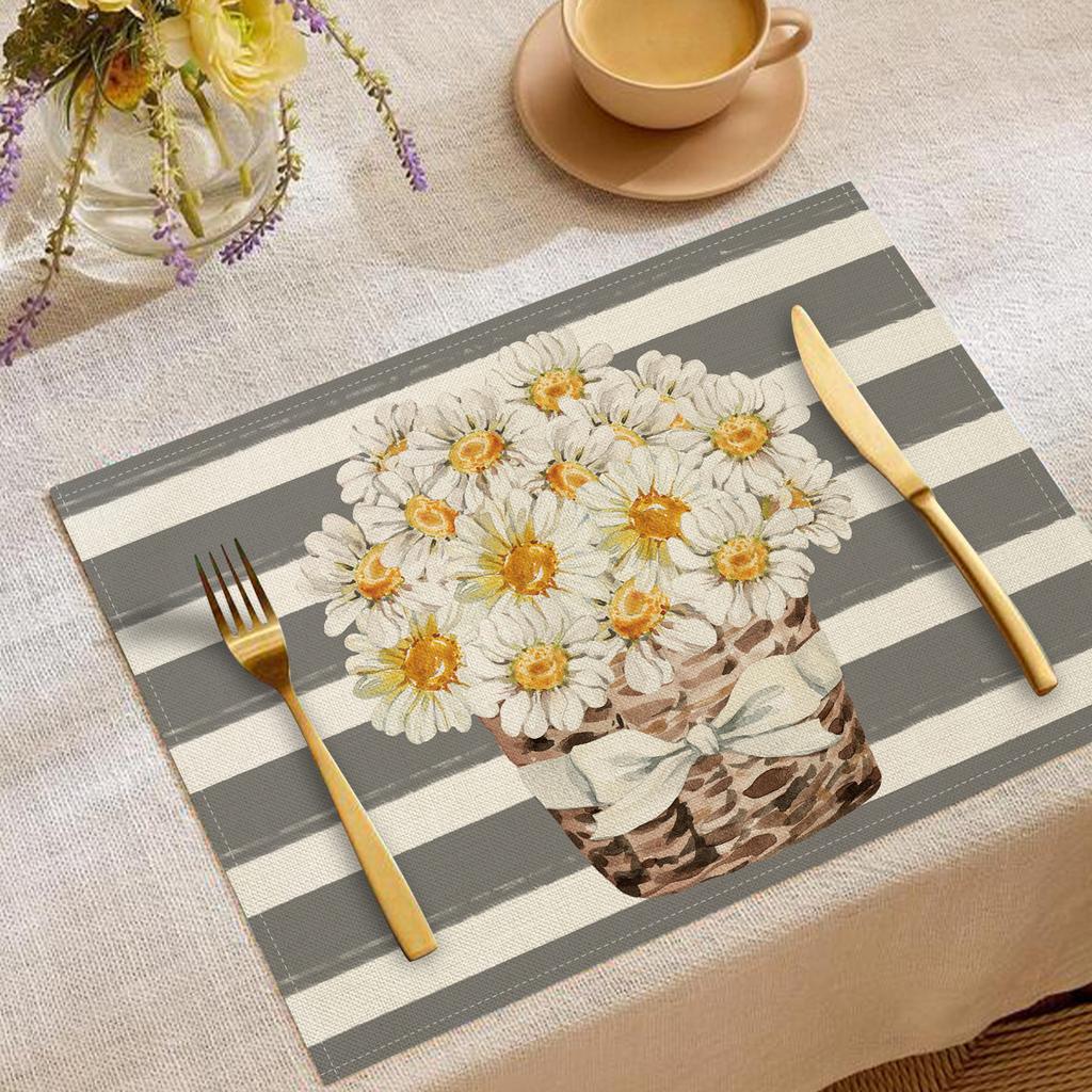 Artistic Floral "Gather" Quote Pattern Placemats Cute Watercolor Flower Designs Heat Resistant Table Mats For Dining Table