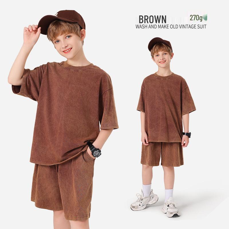 Pure Cotton Retro Short Sleeve Round Neck Loose T-Shirt for Children & Toddlers - Trendy Spring/Summer Kids' Clothing