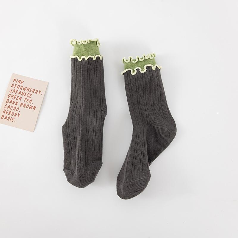 

Ruffle Baby Short Socks Kids Girls Toddlers Cute Soft Cotton Casual Sock Double-layer Lace Flower Summer Children School Socks M темно серый