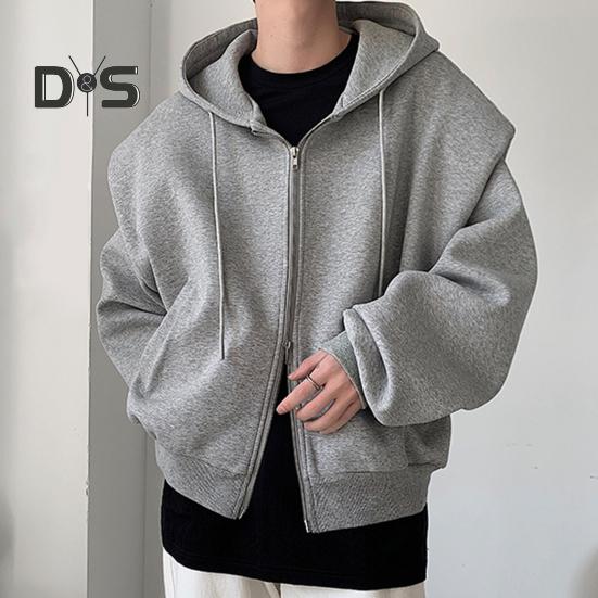 Sudadera para Hombre con Capucha, Cordón, Manga Larga, Tapeta con Cremallera, Chaqueta Deportiva con Bolsillos, Color Sólido, Corte Holgado, Ropa Exterior Casual