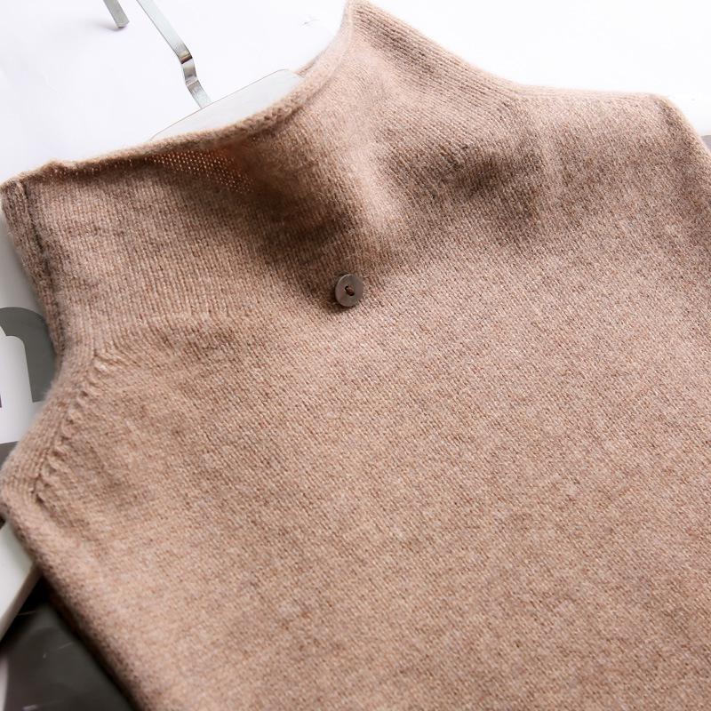 Women's Cashmere Sweater Vest: High Neck, Button-Up, Sleeveless, Loose Fit, Slimming, Wool Knit – Perfect for Autumn and Winter.