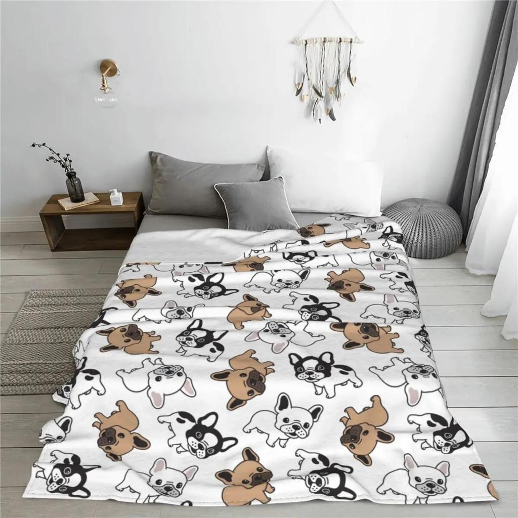 French Bulldog Dog Blankets Coral Fleece Plush Summer Cute Lightweight Thin Throw Blanket for Home Outdoor Bedding Throws