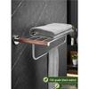 Walnut Wall-Mounted No-Punch Towel Rack & Storage Shelf with Thickened 304 Stainless Steel