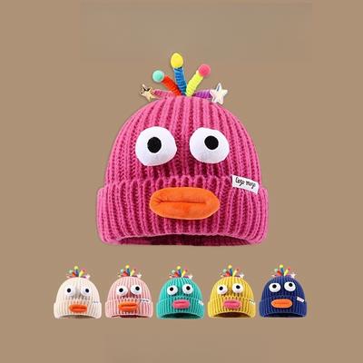 Hat Girl Funny Cartoon Sausage Mouth Yarn Hat Knitted Ear Protection Hat Winter Warm Cute Big Head Circumference Cute Funny