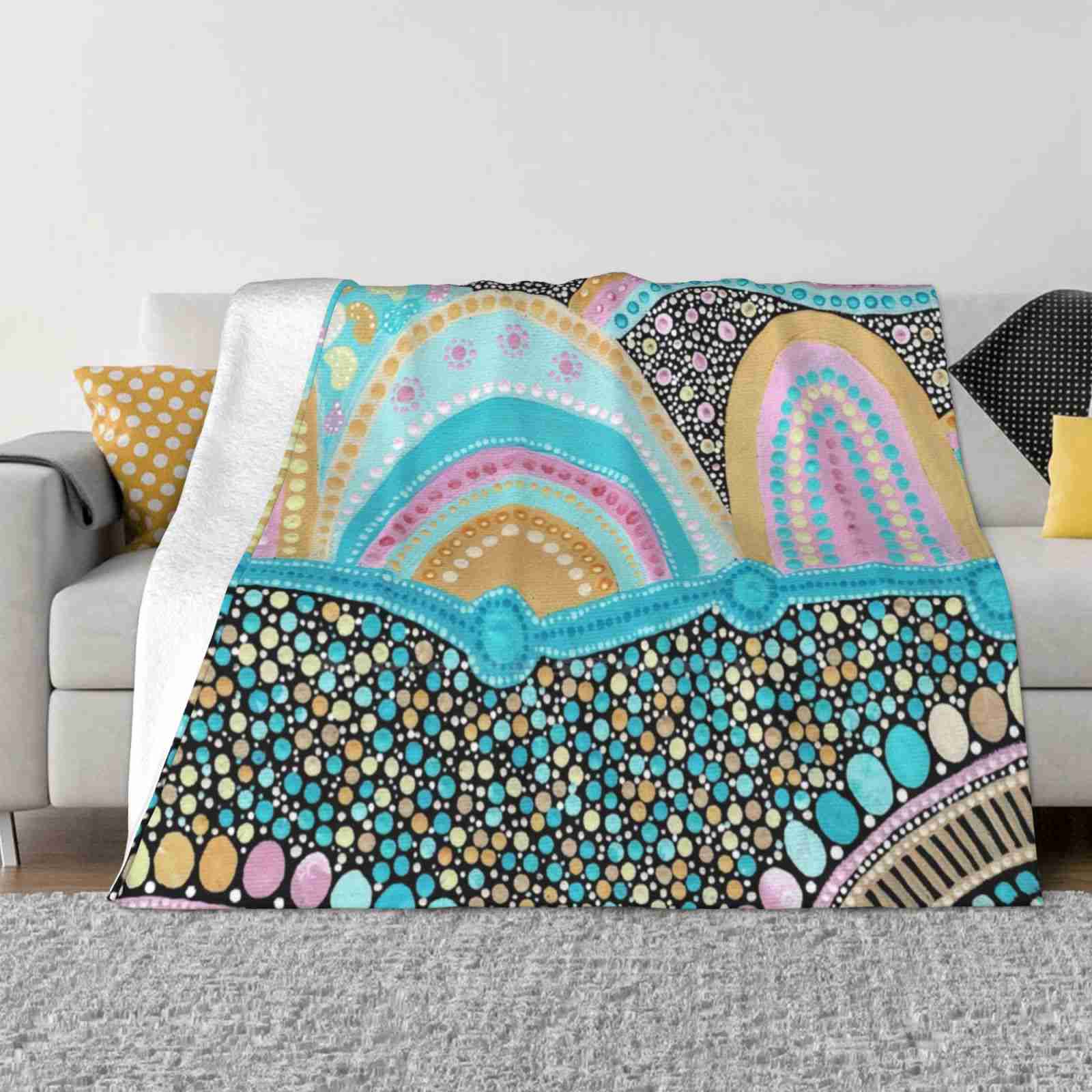 Moreton Sunset Creative Design Comfortable Warm Flannel Blanket Indigenous Aboriginal Art First Nations Dot Painting 30x40in