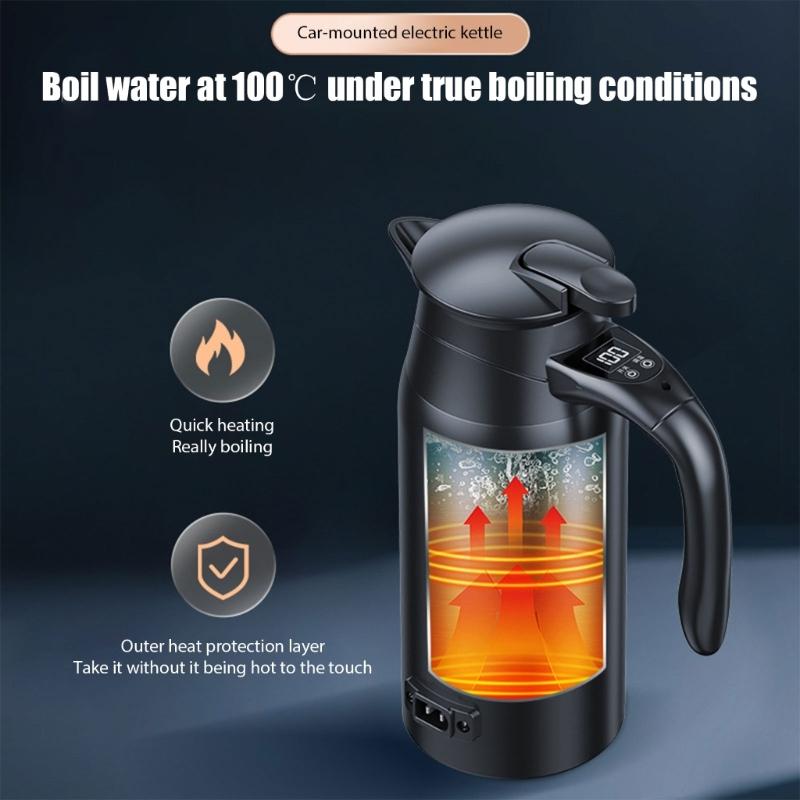 Elektrischer Wasserkocher mit hoher Kapazität für das Auto, 800 ml, mit digitaler Temperaturregelung, doppelwandiger Isolierung, 12V 24V Universal