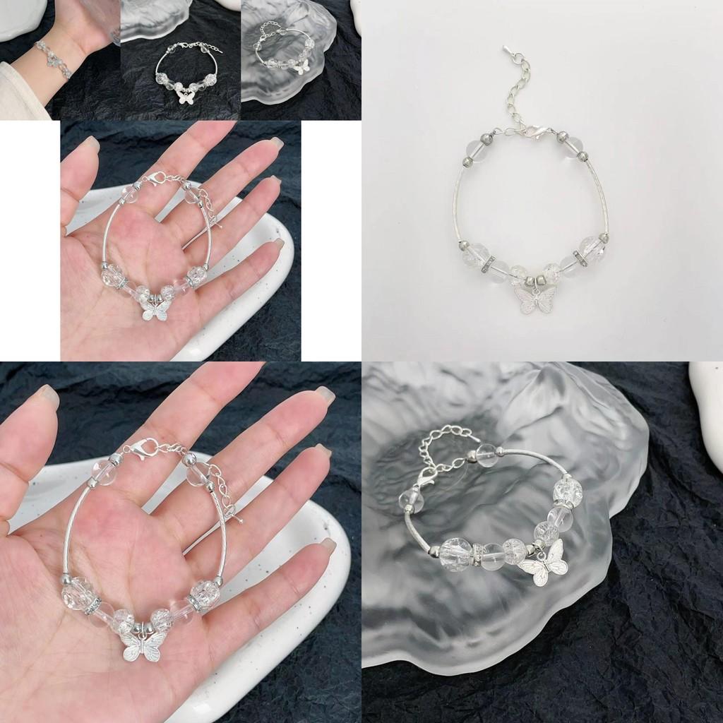 Luxuriöses handgefertigtes Silber-Schmetterlings-Perlenarmband Künstlerischer chinesischer Stil