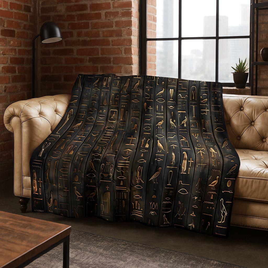 Ancient Egyptian Hieroglyphic Symbols Carved Murals Flannel Blanket,Cozy Soft Throw Blanket for Home Bedroom Bed Sofa Cover Gift