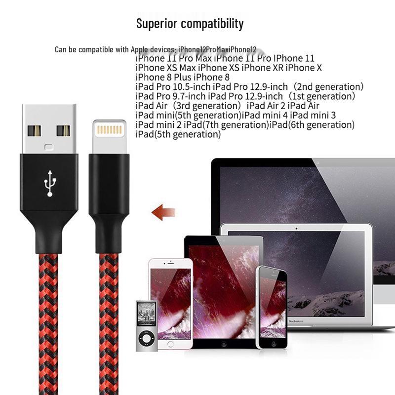 Fast-Charging Nylon Braided Data Cable for iPhone 11/12/13/14