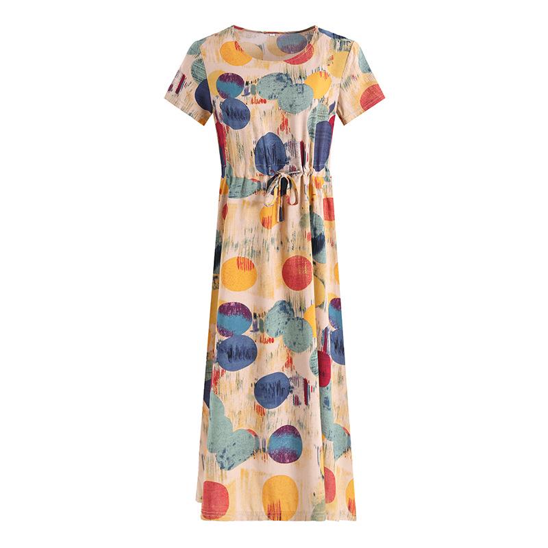 Elegant Floral Summer Dress for Women - Mid-Length, Loose Fit, Plus Size, Tummy Concealing, Cotton Silk Blend