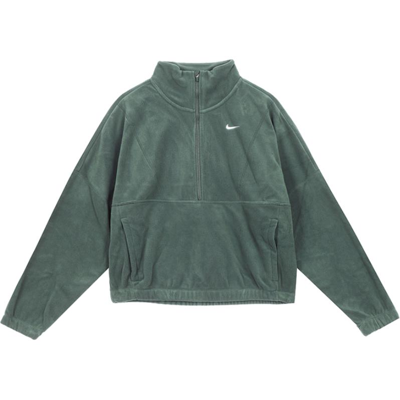 Nike Logo Stand Collar Half Zip Long Sleeve Retro Sports Sweatshirt Women Sweatshirt Green FV7956-338