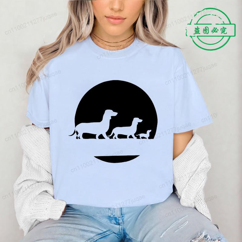 Moon Dachshund T Shirt for Men Women O-neck Short Sleeve Streetwear Wiener Dog Lover Graphic T Shirts Tee Tops Clothing Gift