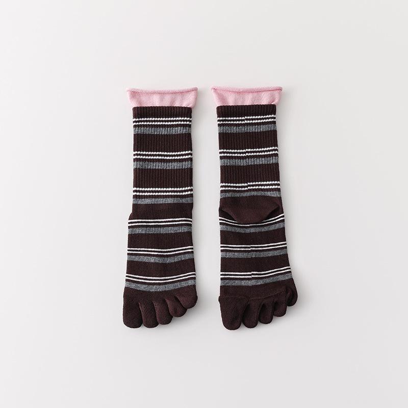 Striped Five-fingered Socks for Women, Mid-length Sports Anti-odor and Sweat-absorbing Socks, Girls' Spring and Autumn Ankle Socks